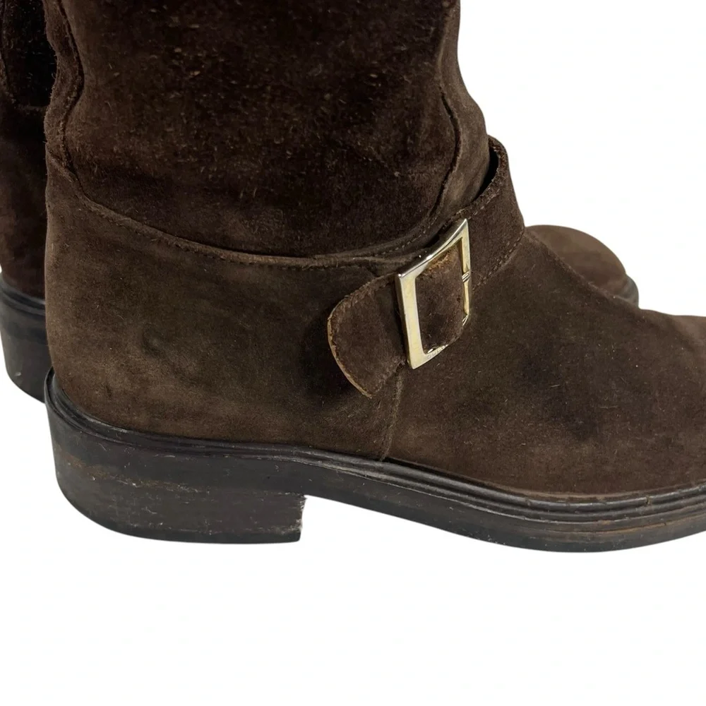 GUCCI Chocolate Brown Suede Biker Style Pull-on Low Heel Boots Size 8.5 - Picture 5 of 13